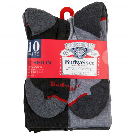 Budweiser Logo Men's Athletic Cushioned Crew Socks 10-Pair Multipack